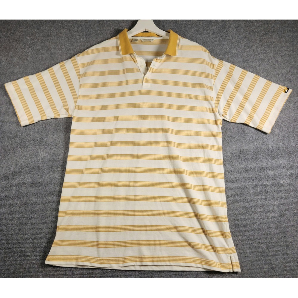 Cutter & Buck Polo Mens L 535467-71 Yellow Striped Cotton Blend Short Sleeve